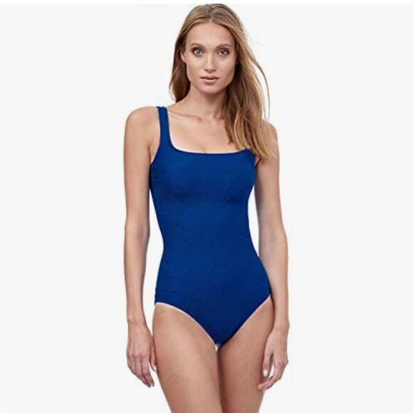Gottex Blue Textured Square Neck Textured One Piece women's Swimsuit swim suit 8 - Picture 1 of 6